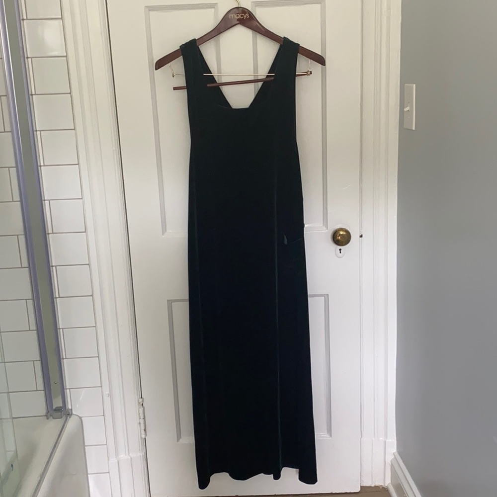 Vintage emerald green velvet overall dress